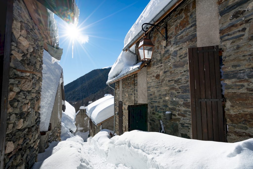 Snowy village Pyrenees Cirès